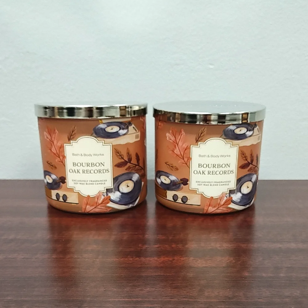 Bath & Body Works BOURBON OAK RECORDS 3-Wick Candles - Set of 2